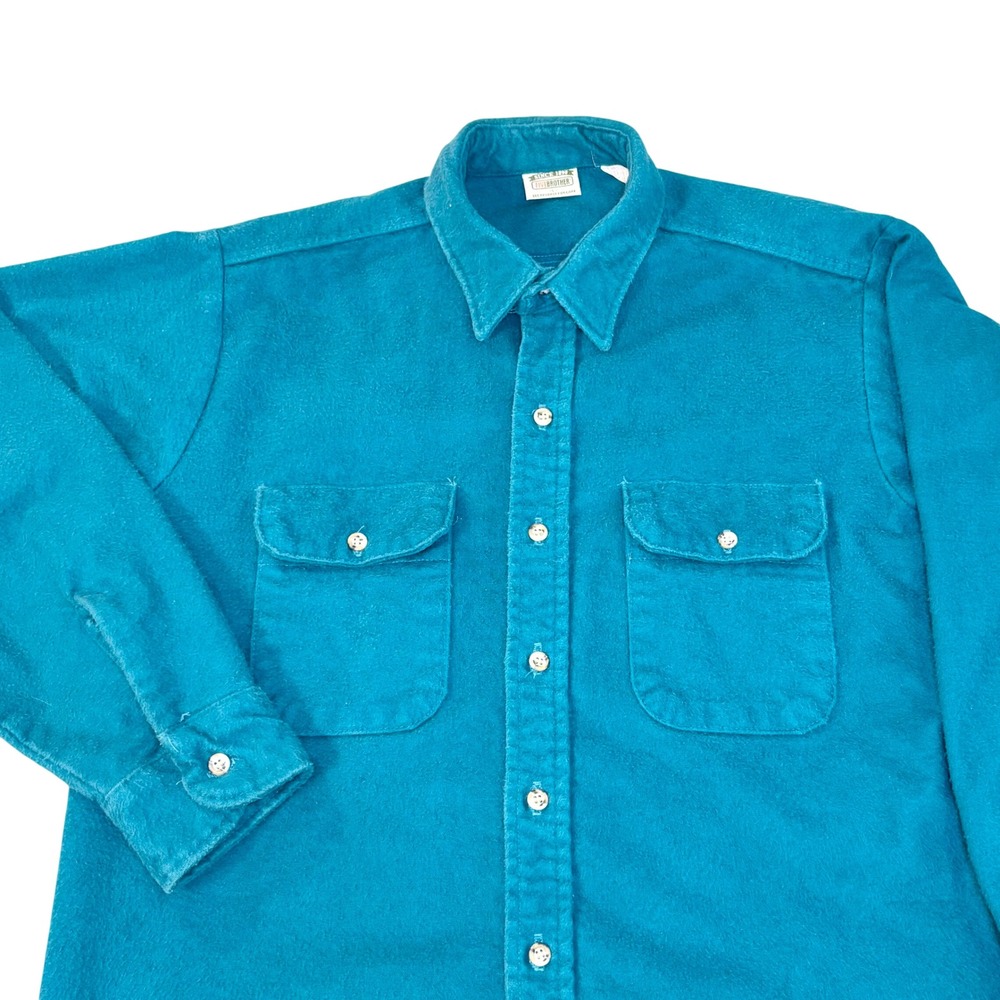 Vintage five brother chamois flannel shirt‎ men's large teal green blue